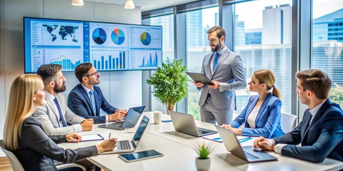 Business meeting in a modern office.